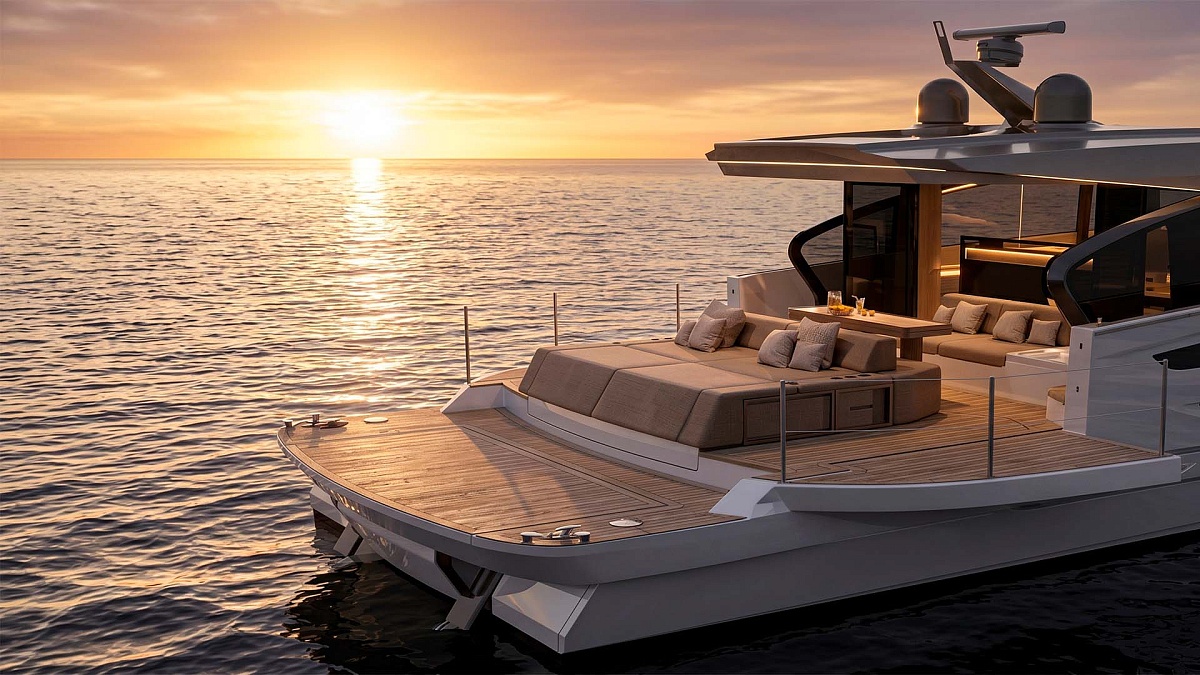 Аренда яхты Azimut Seadeck 6 на Ибице - бич-клаб на закате