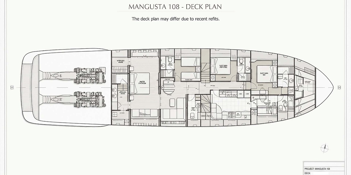 Mangusta 108 JFF план нижней палубы - аренда мега яхты во Франции