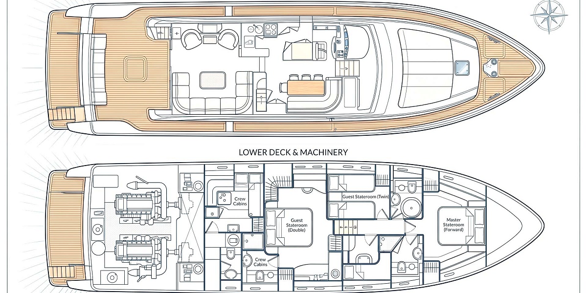 Аренда яхты Ferretti 68 на Миконосе - планы палуб