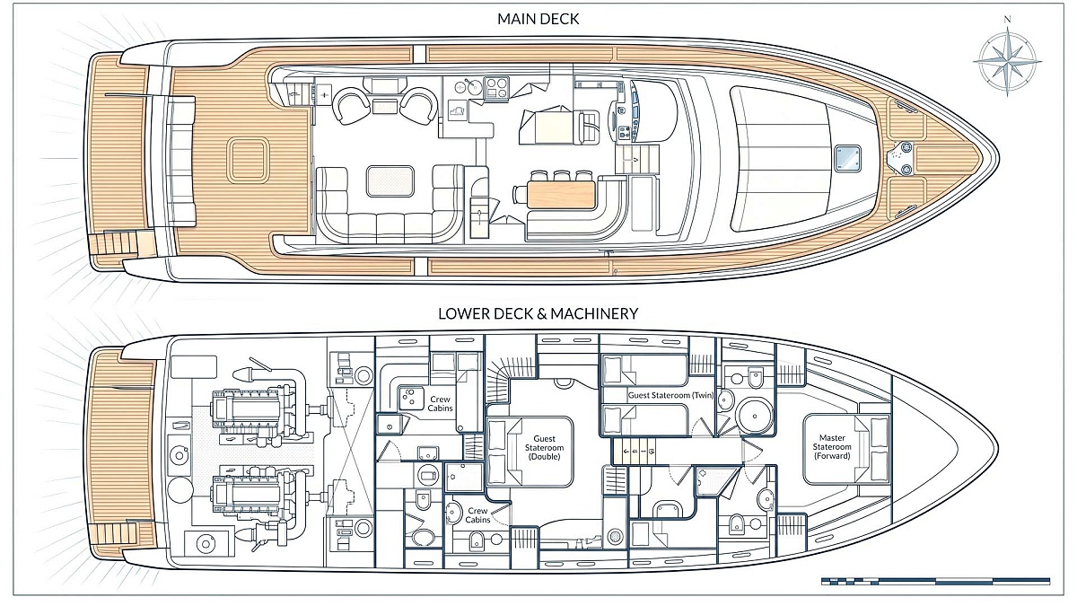 Аренда яхты Ferretti 68 на Миконосе - планы палуб
