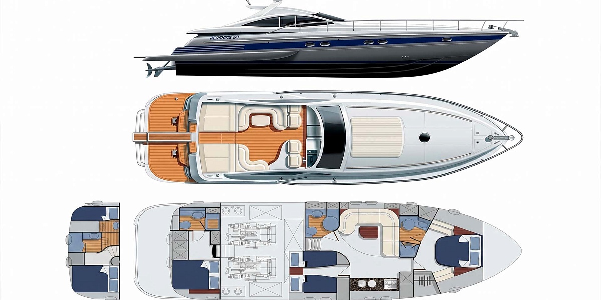 Аренда яхты Pershing 54 на Миконосе - планы палуб