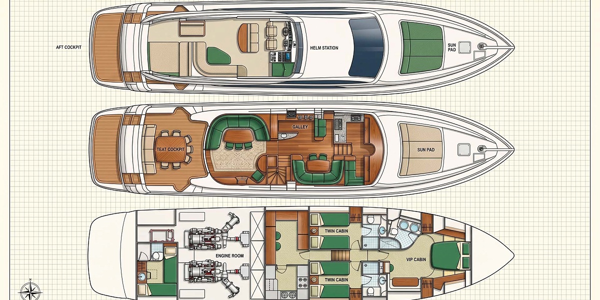 Аренда яхты Riva 70 Aria Blue на Пхукете - планы палуб