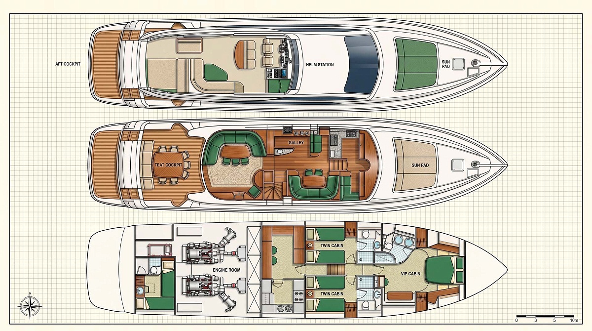 Аренда яхты Riva 70 Aria Blue на Пхукете - планы палуб