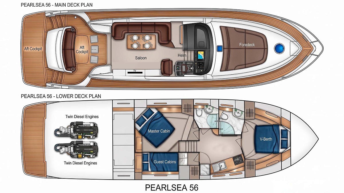 Планы палуб яхты Pearlsea 56 в Хорватии, Сплит
