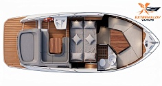 Продажа круизера Cranchi 30 Endurance - план нижней палубы, стол с диваном