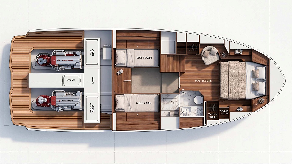 План нижней палубы Cranchi A46 Luxury Tender
