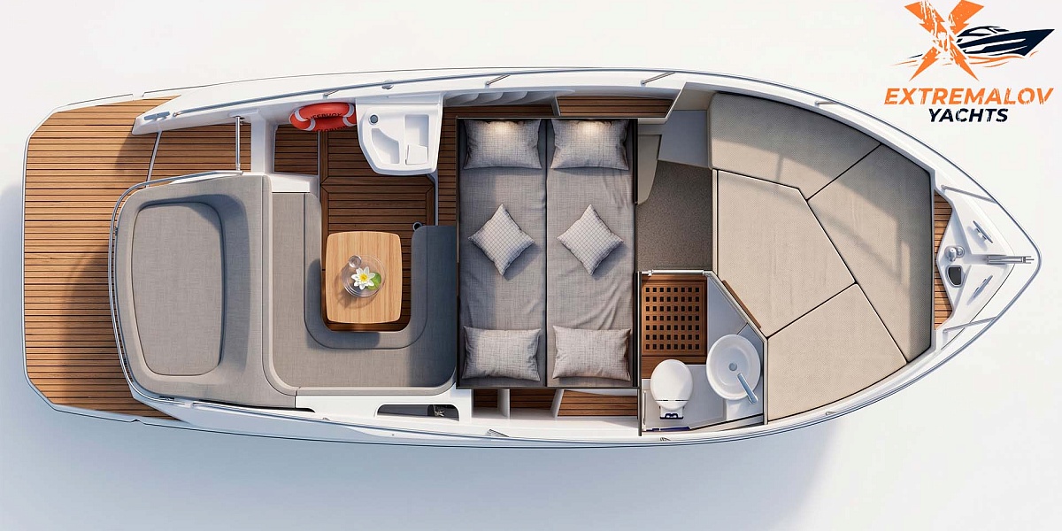 Продажа круизера Cranchi 30 Endurance - план нижней палубы, второе спальное место для 2 гостей