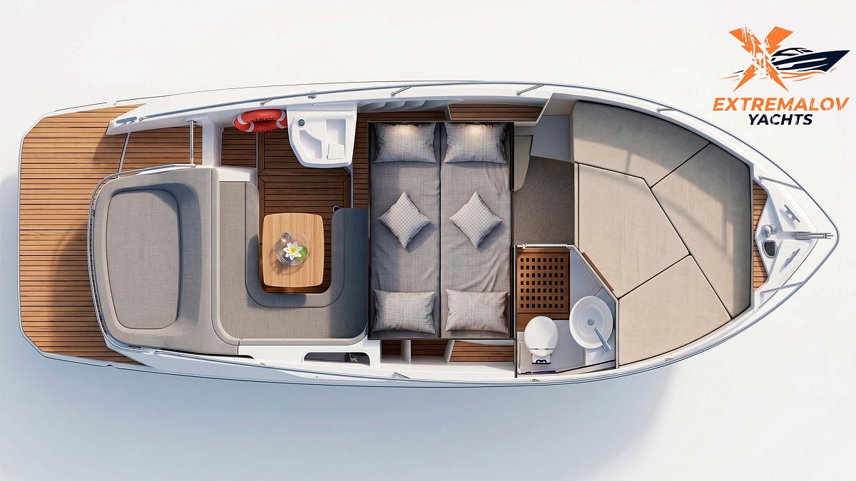 Продажа круизера Cranchi 30 Endurance - план нижней палубы, второе спальное место для 2 гостей