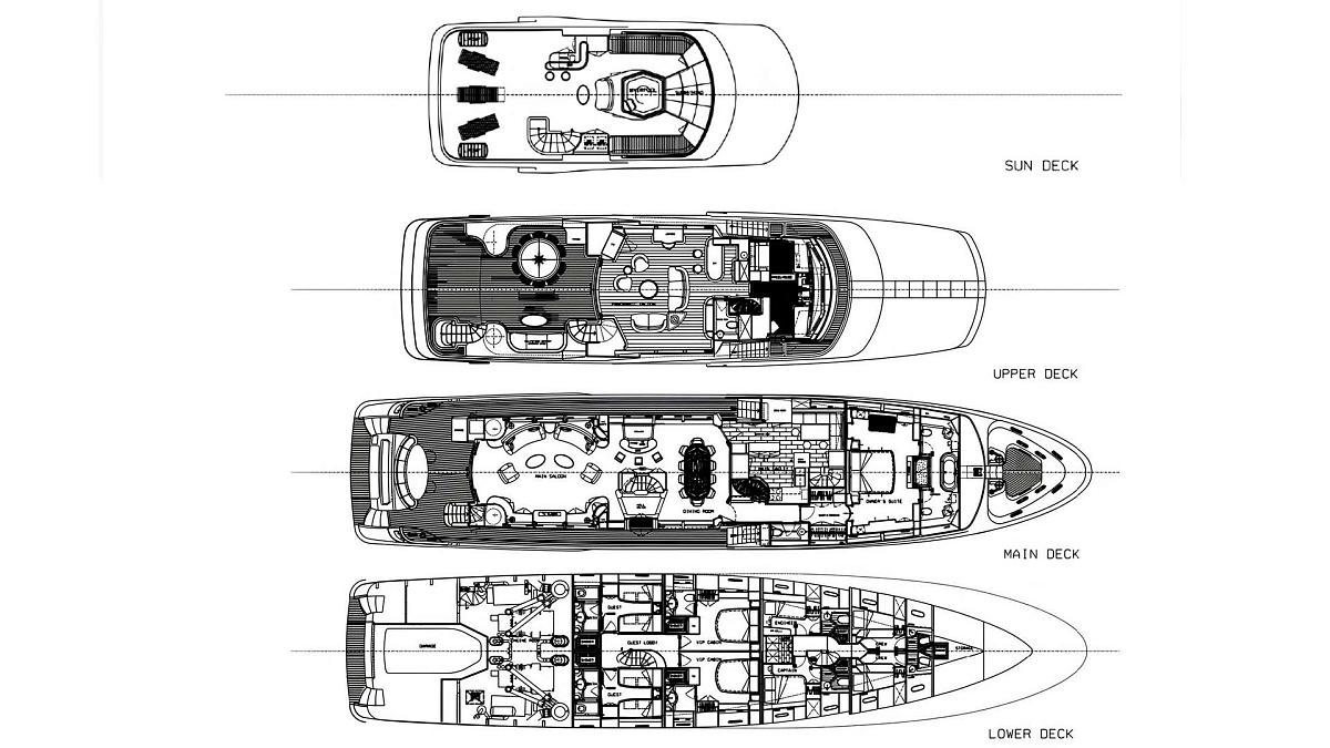 Планы палуб яхты Benetti 115 DXB во Франции