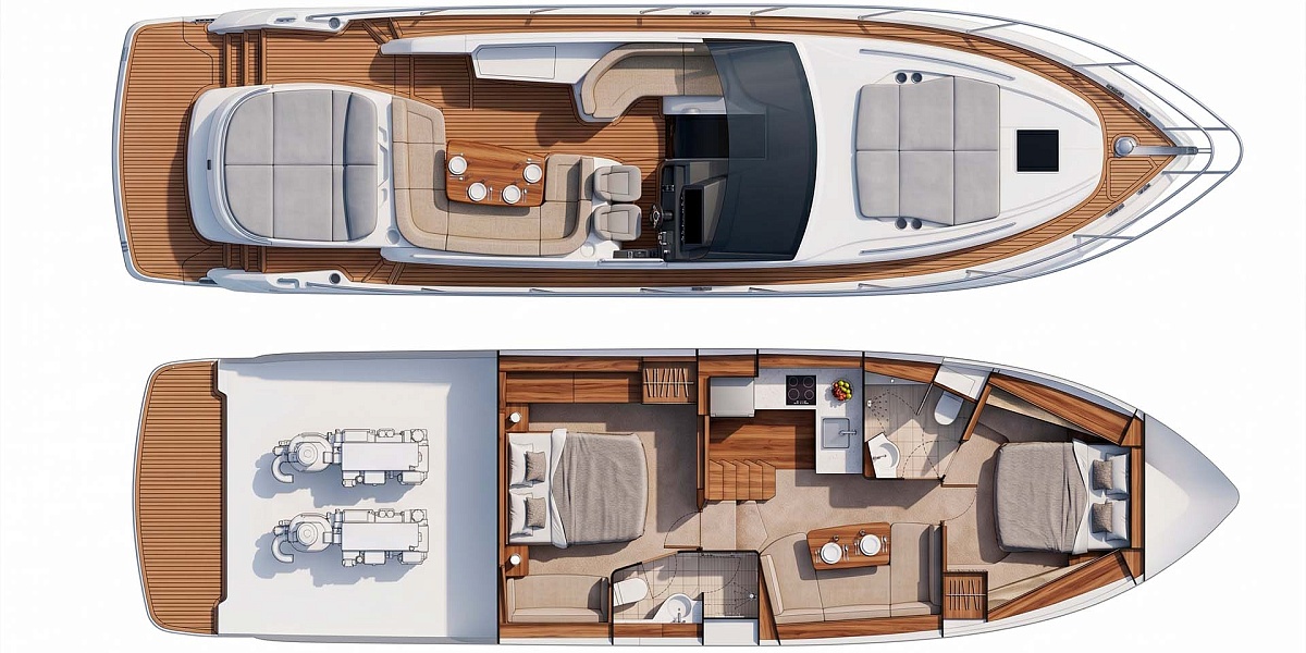 Аренда яхты Princess V50 на Ибице - планы палуб